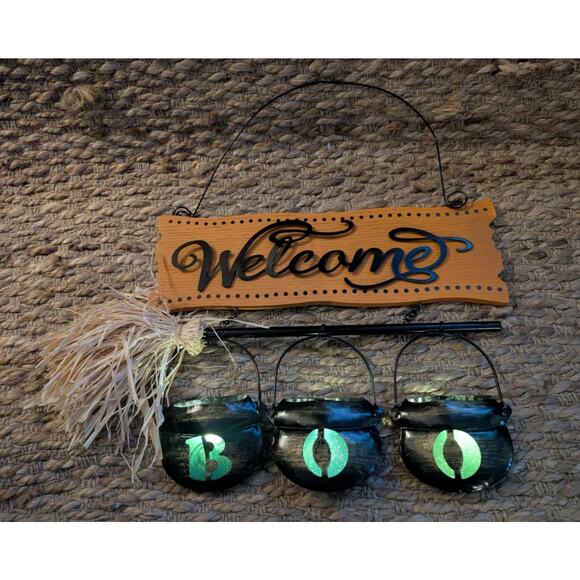 Halloween Wood Metal Light Up Boo Welcome Sign Door Home Decor, Decorative - Picture 6 of 9